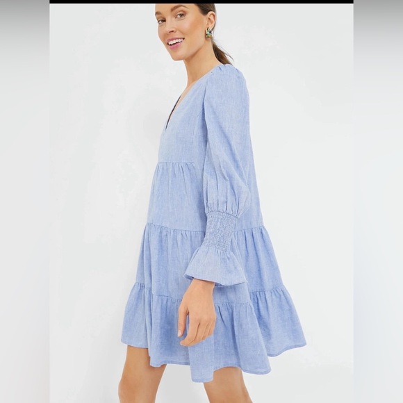 Pomander Place Sky Blue V-Neck Long Sleeve Dress - Picture 2 of 9